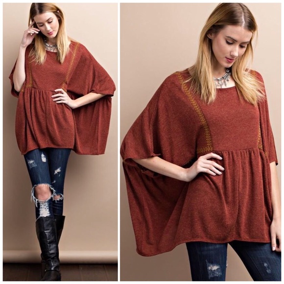 bohostylz Tops - ❗️CLOSING SALE❗️Rust Slouchy Cozy Poncho Tunic Top